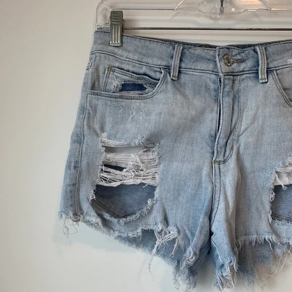 Guess Light Wash Distressed High Rise Denim Shorts - Picture 2 of 6